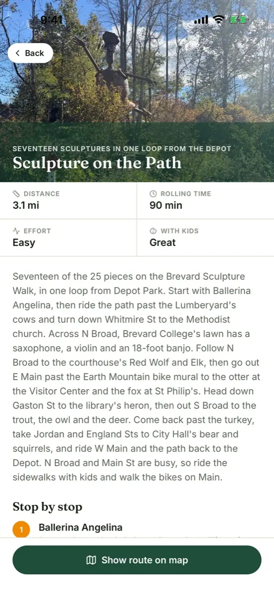 Sculpture on the Path adventure with its story and stats